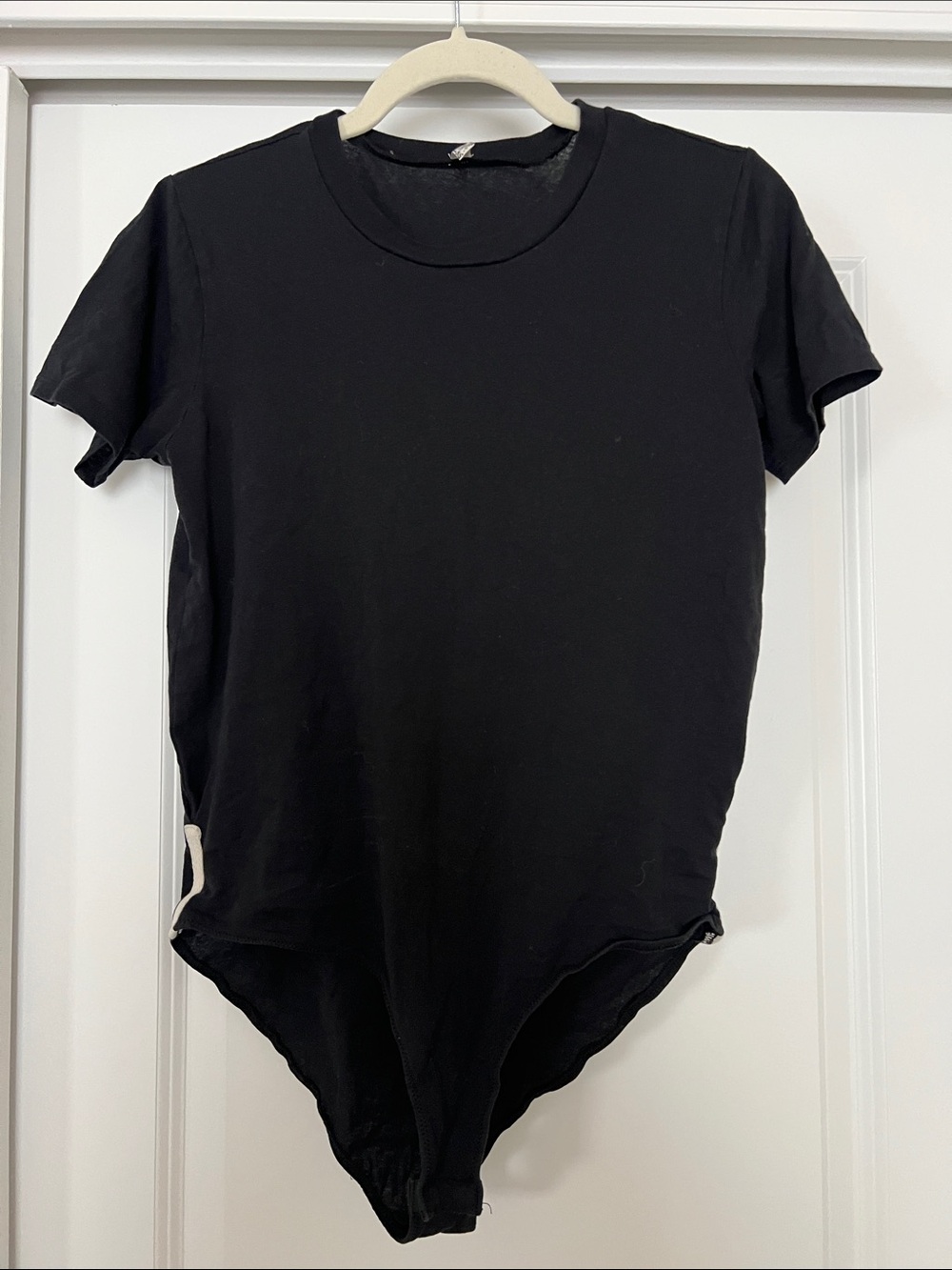 Free People Black Crew Neck Short Sleeve Bodysuit
